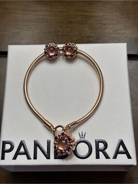 Authentic Rose-Gold Pandora Heraldic Radiance Padlock Bracelet. (Retired)